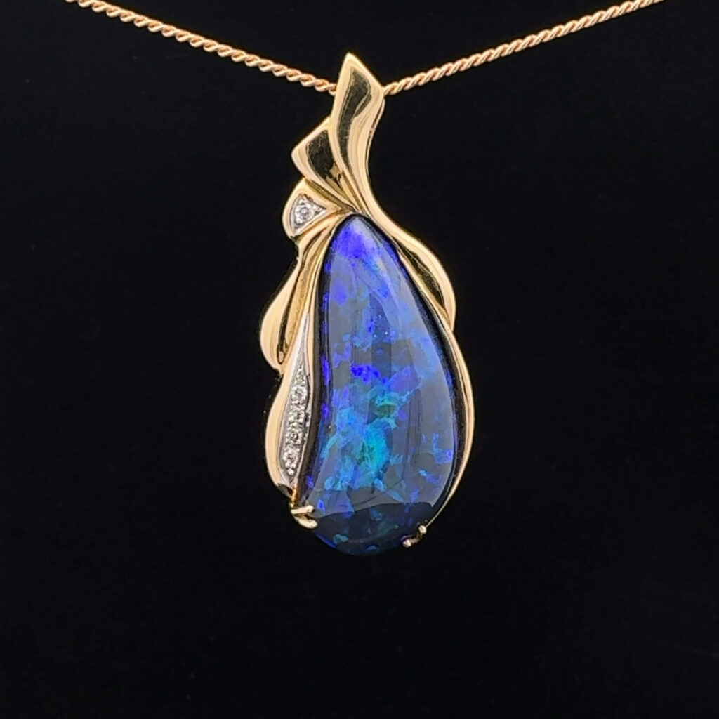 18K Yellow Gold Solid Boulder Opal Pendant