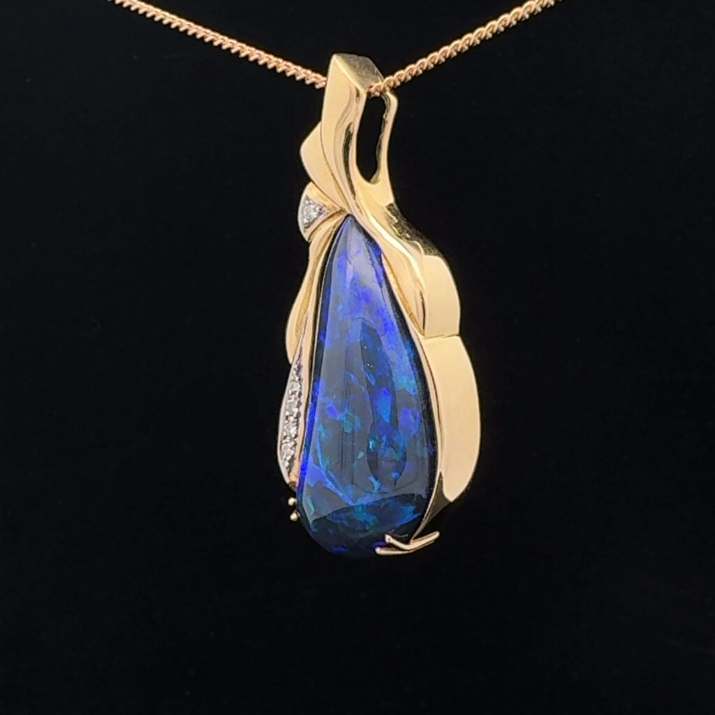 18K Yellow Gold Solid Boulder Opal Pendant