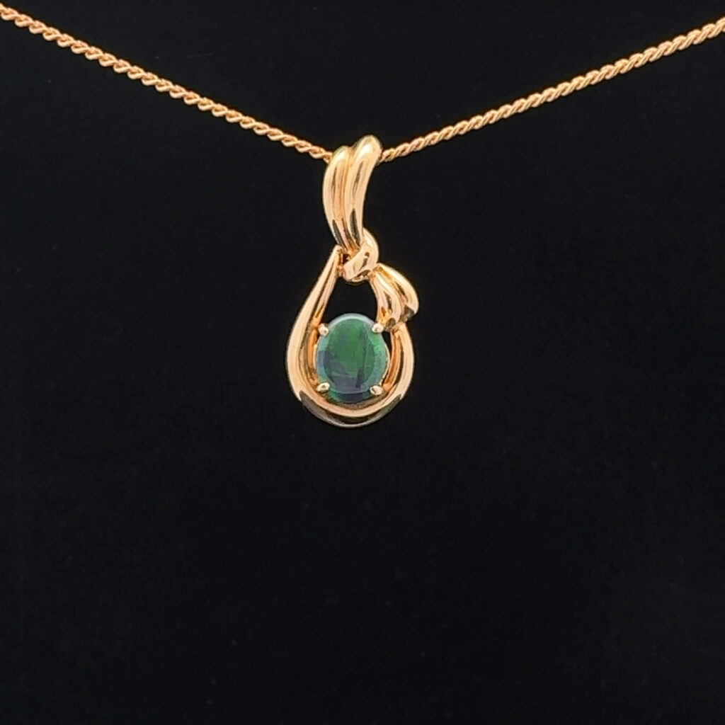 18K Yellow Gold Solid Boulder Opal Pendant