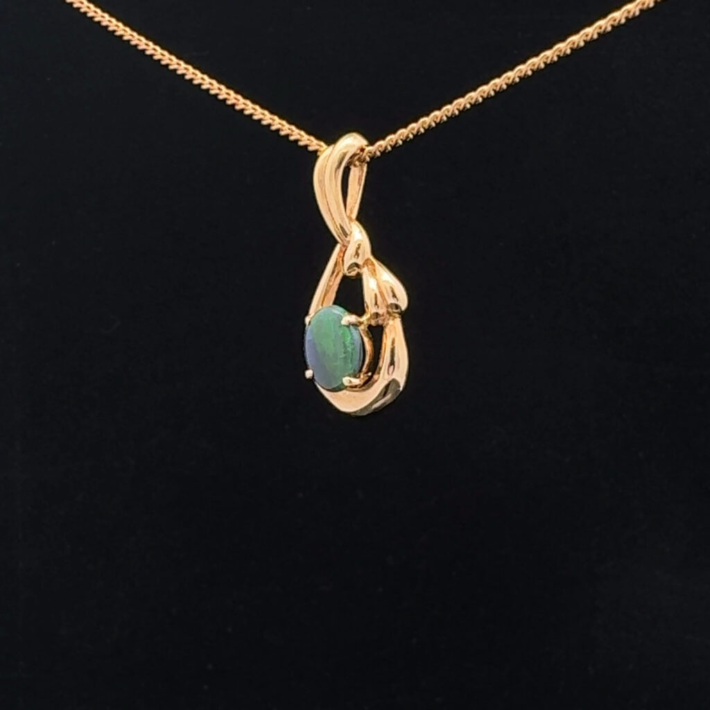 18K Yellow Gold Solid Boulder Opal Pendant