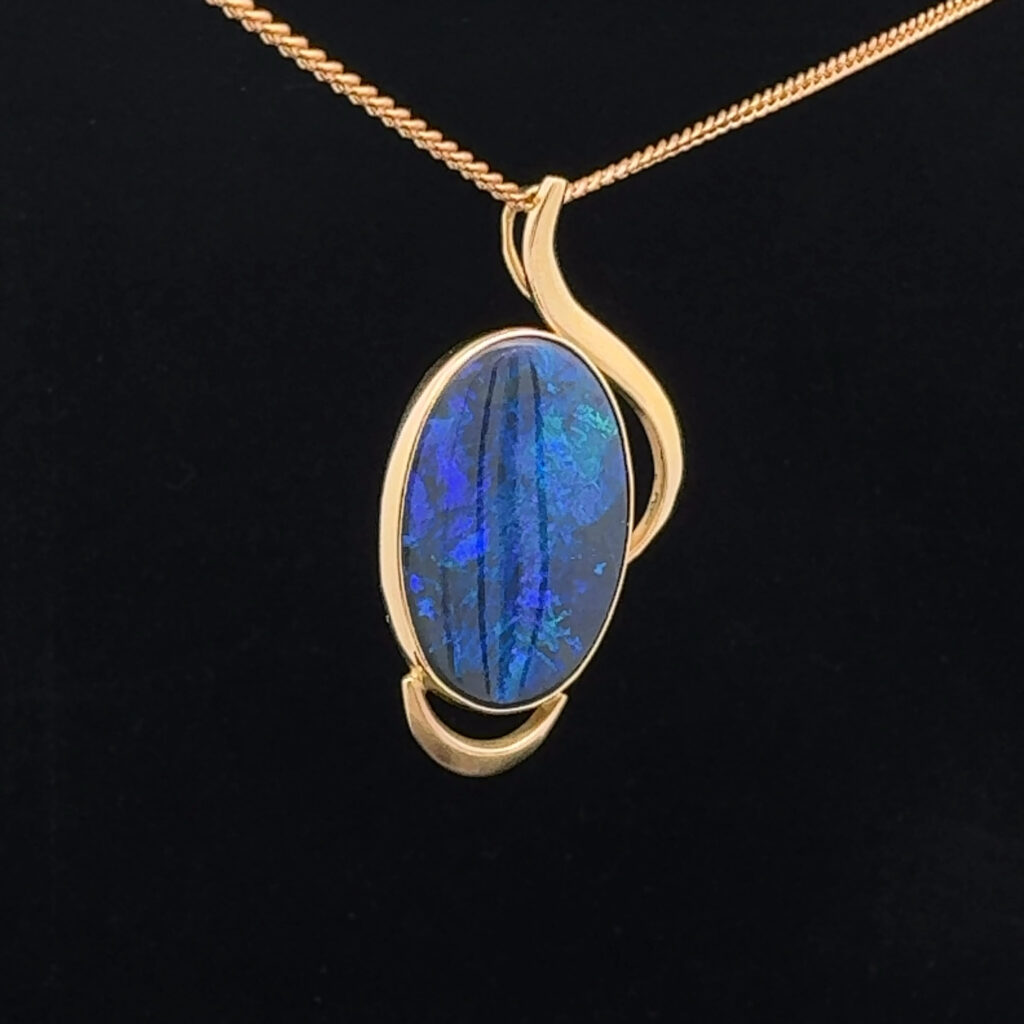 18K Yellow Gold Solid Boulder Opal Pendant