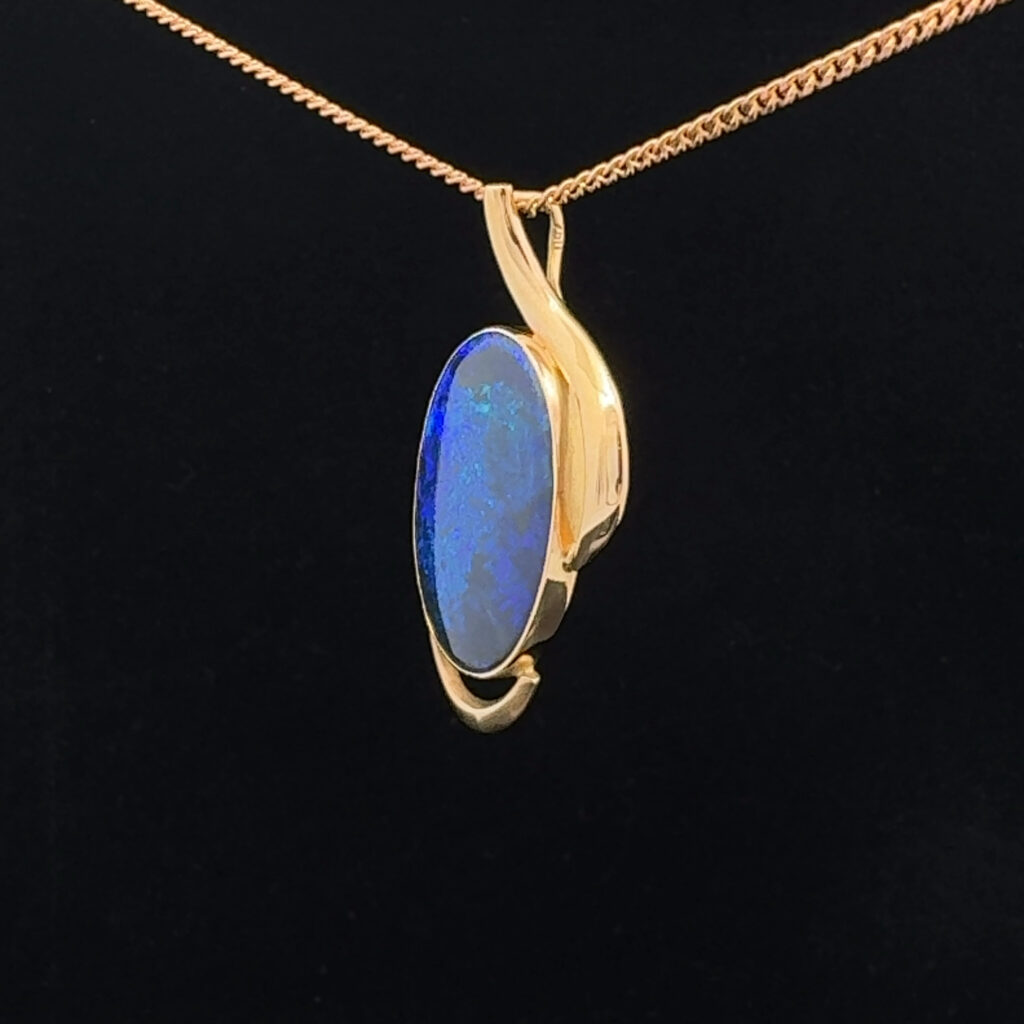 18K Yellow Gold Solid Boulder Opal Pendant