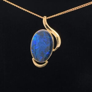 18K Yellow Gold Solid Boulder Opal Pendant