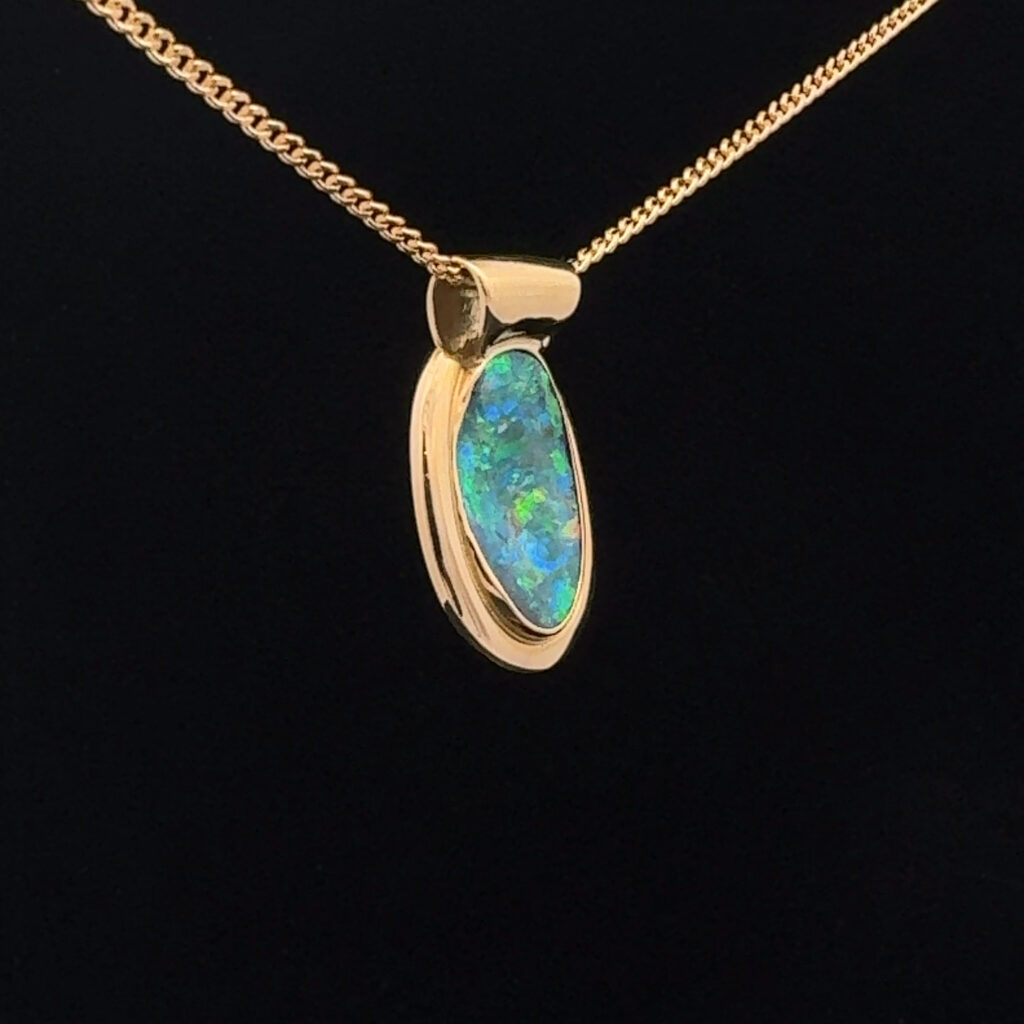 18K Yellow Gold Solid Boulder Opal Pendant