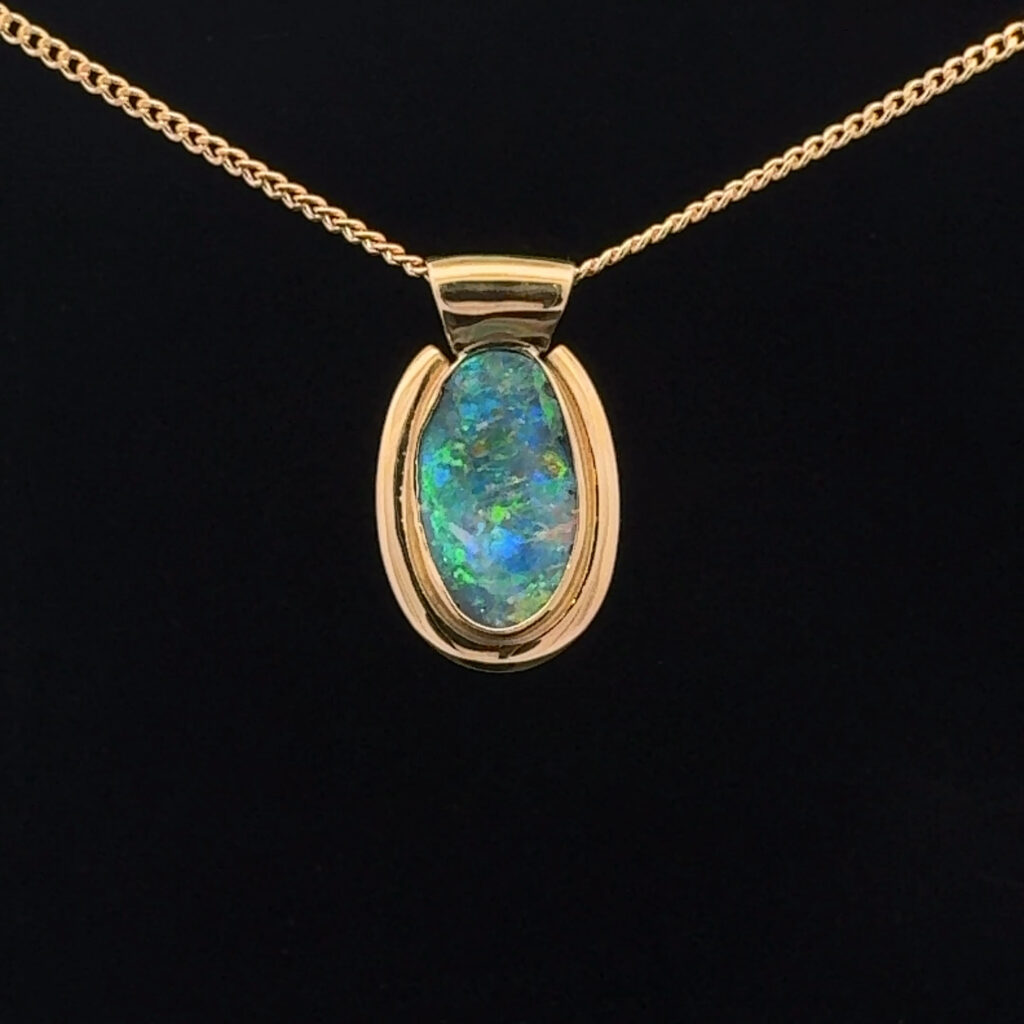 18K Yellow Gold Solid Boulder Opal Pendant