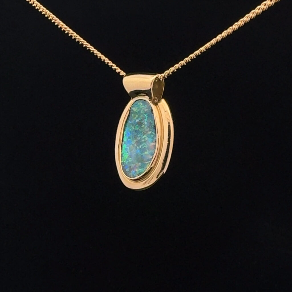 18K Yellow Gold Solid Boulder Opal Pendant