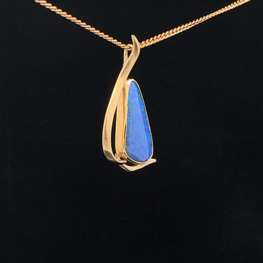 18K Yellow Gold Solid Boulder Opal Pendant