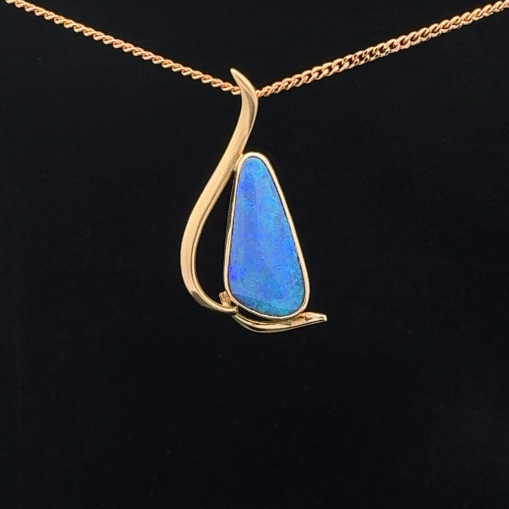 18K Yellow Gold Solid Boulder Opal Pendant