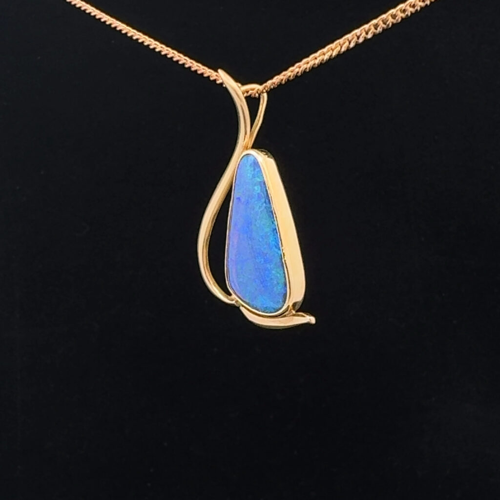 18K Yellow Gold Solid Boulder Opal Pendant