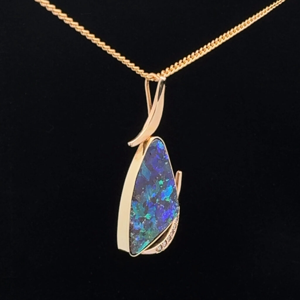 18K Yellow Gold Solid Boulder Opal Pendant