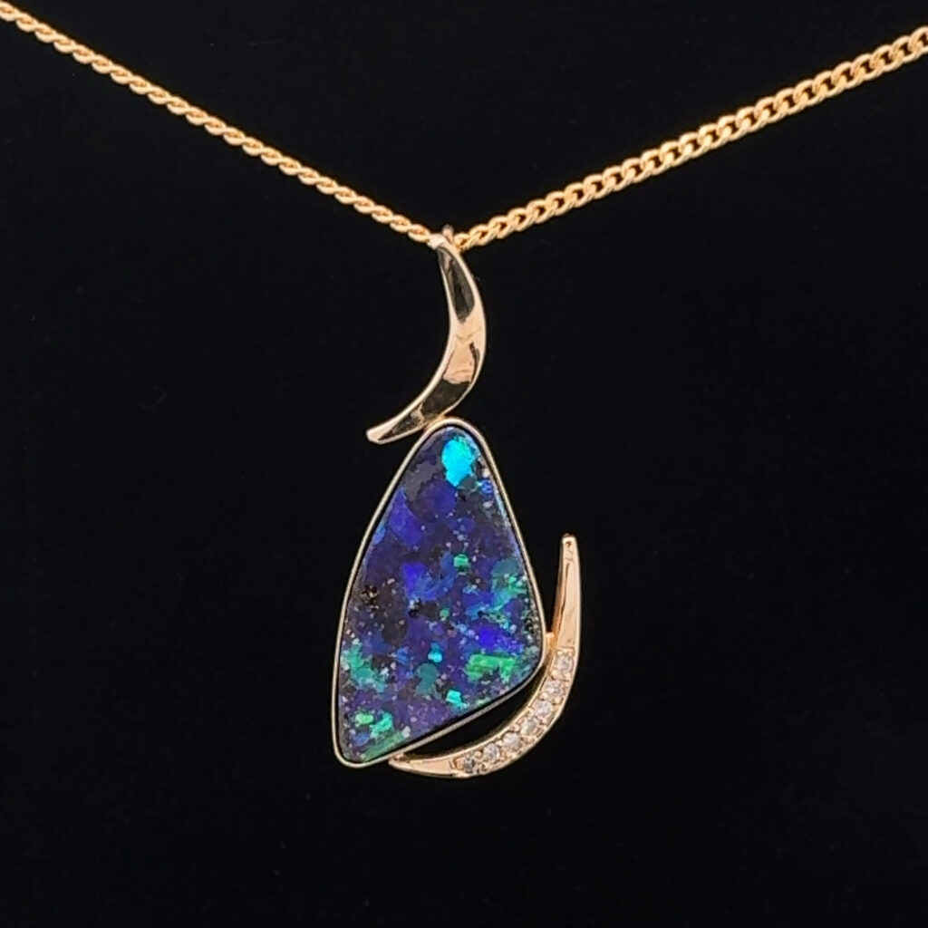 18K Yellow Gold Solid Boulder Opal Pendant