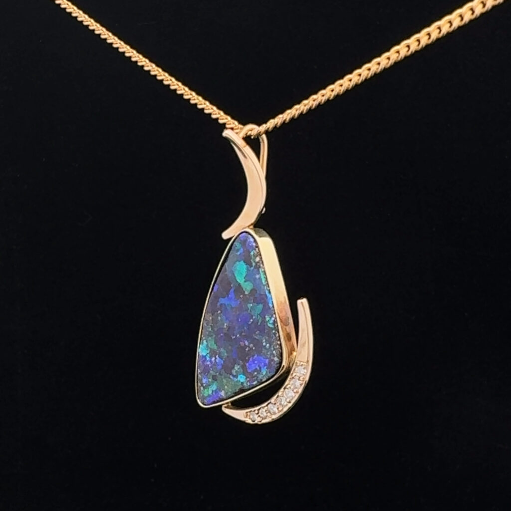 18K Yellow Gold Solid Boulder Opal Pendant