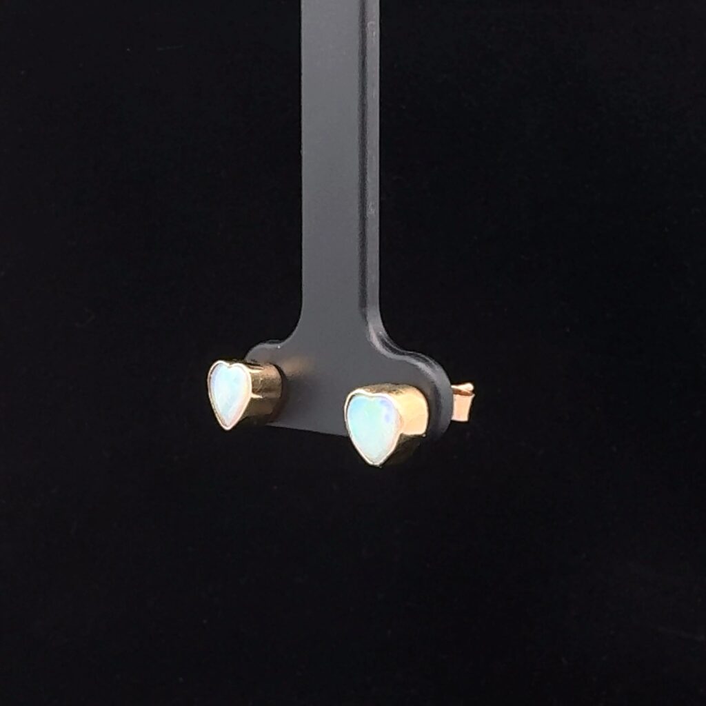 14K Yellow Gold Solid heart-shaped Crystal Opal Stud Earrings