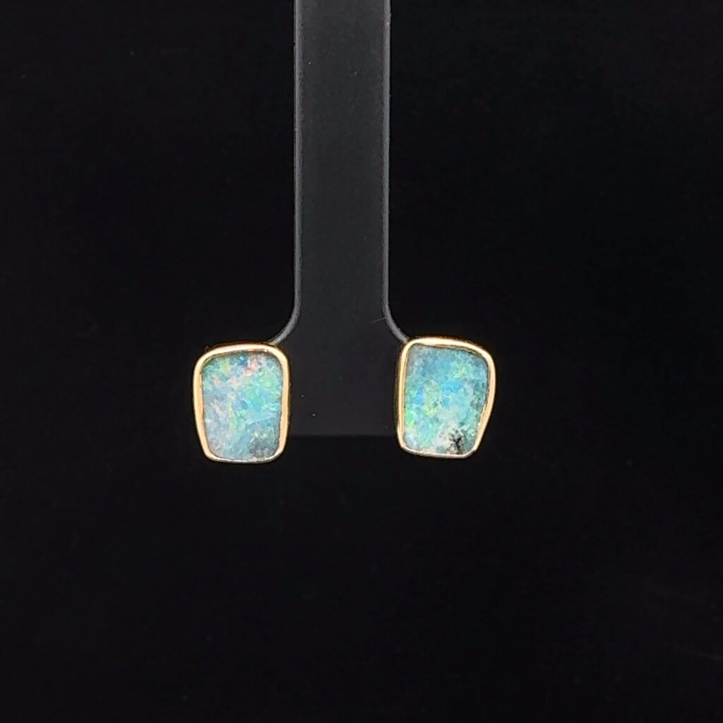 18K Yellow Gold Boulder Opal Stud Earrings