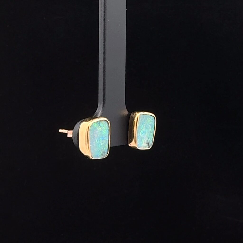 18K Yellow Gold Boulder Opal Stud Earrings