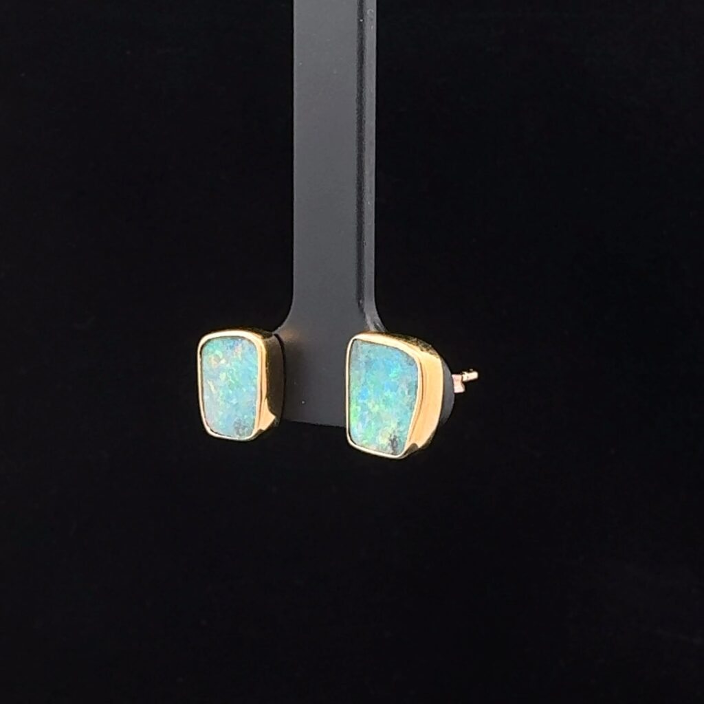 18K Yellow Gold Boulder Opal Stud Earrings