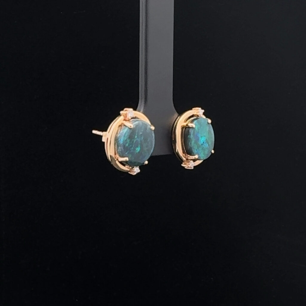 14K Yellow Gold Solid Black Opal & Diamond Earrings 16682 (Copy)