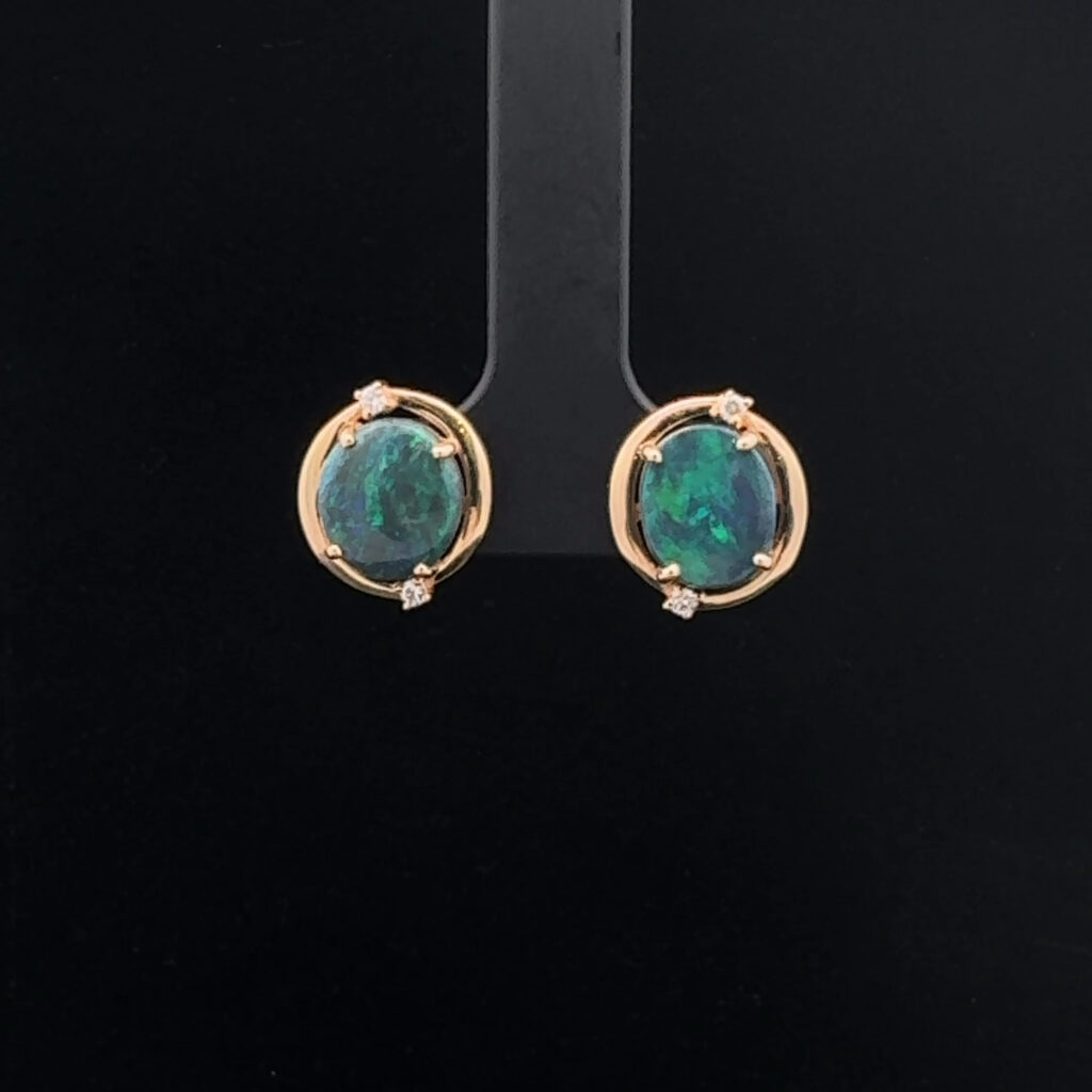 14K Yellow Gold Solid Black Opal & Diamond Earrings 16682 (Copy)