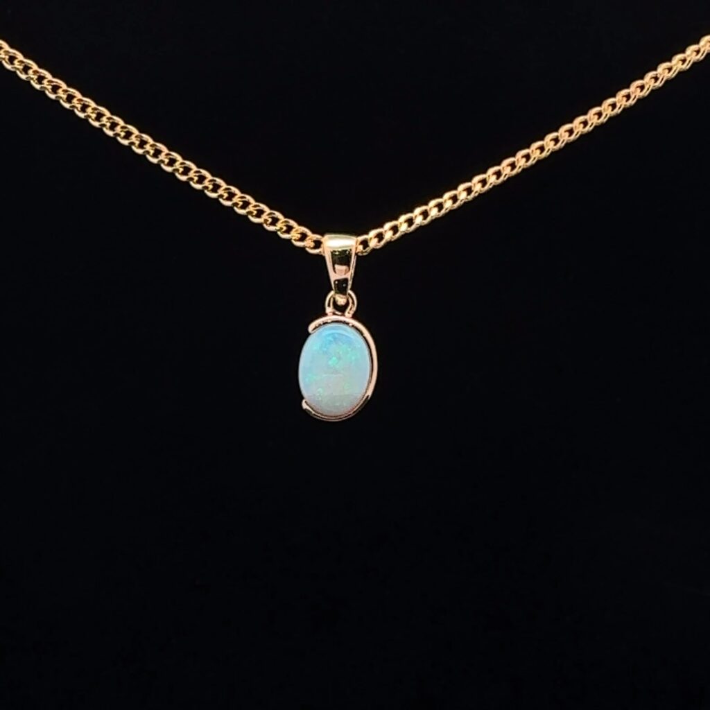 14K Yellow Gold Solid Crystal Opal Pendant 52101