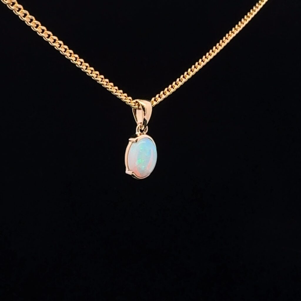 14K Yellow Gold Solid Crystal Opal Pendant 52101