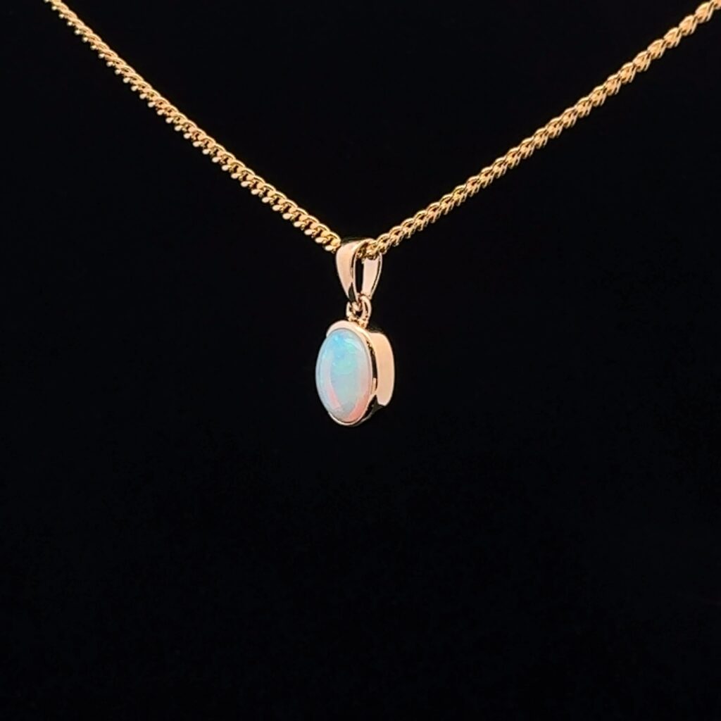 14K Yellow Gold Solid Crystal Opal Pendant 52101