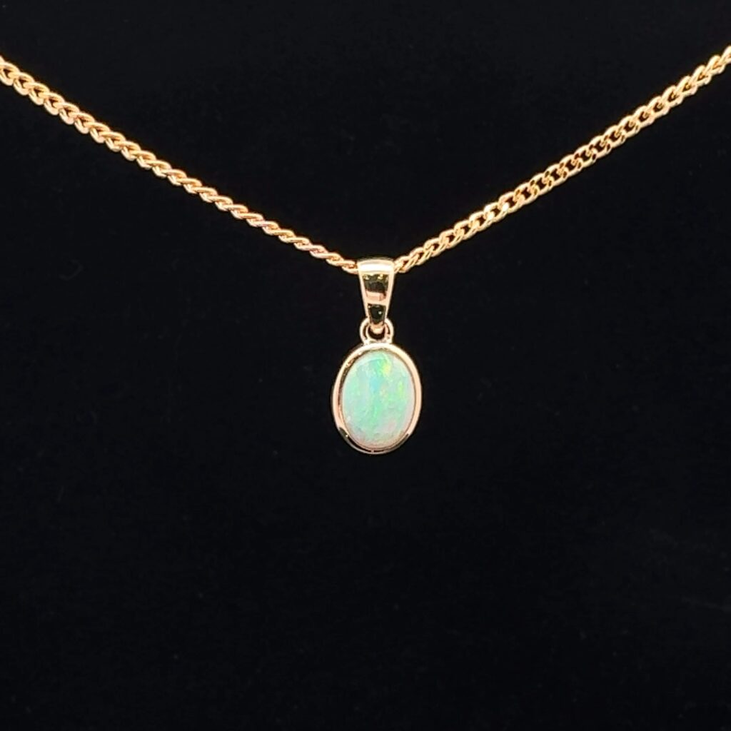 14K Yellow Gold Solid Crystal Opal Pendant 52124