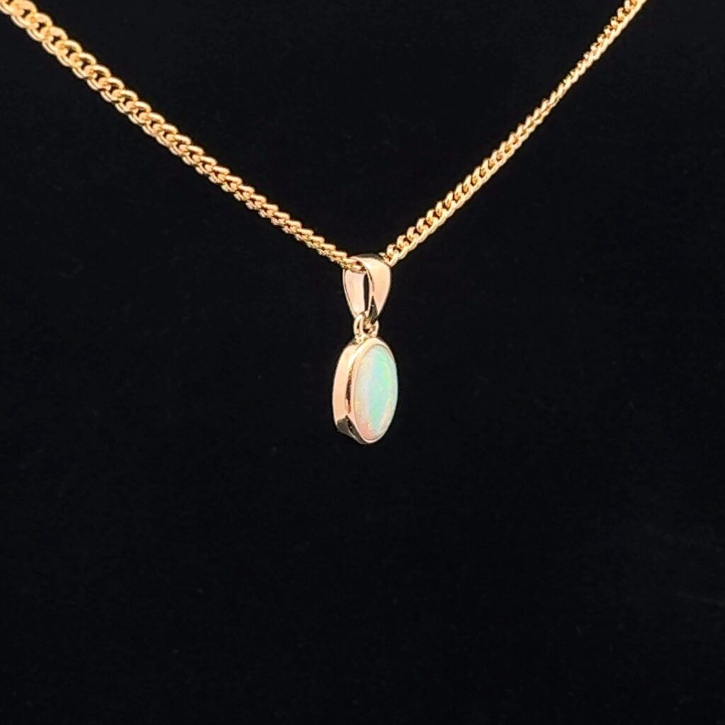 14K Yellow Gold Solid Crystal Opal Pendant 52124