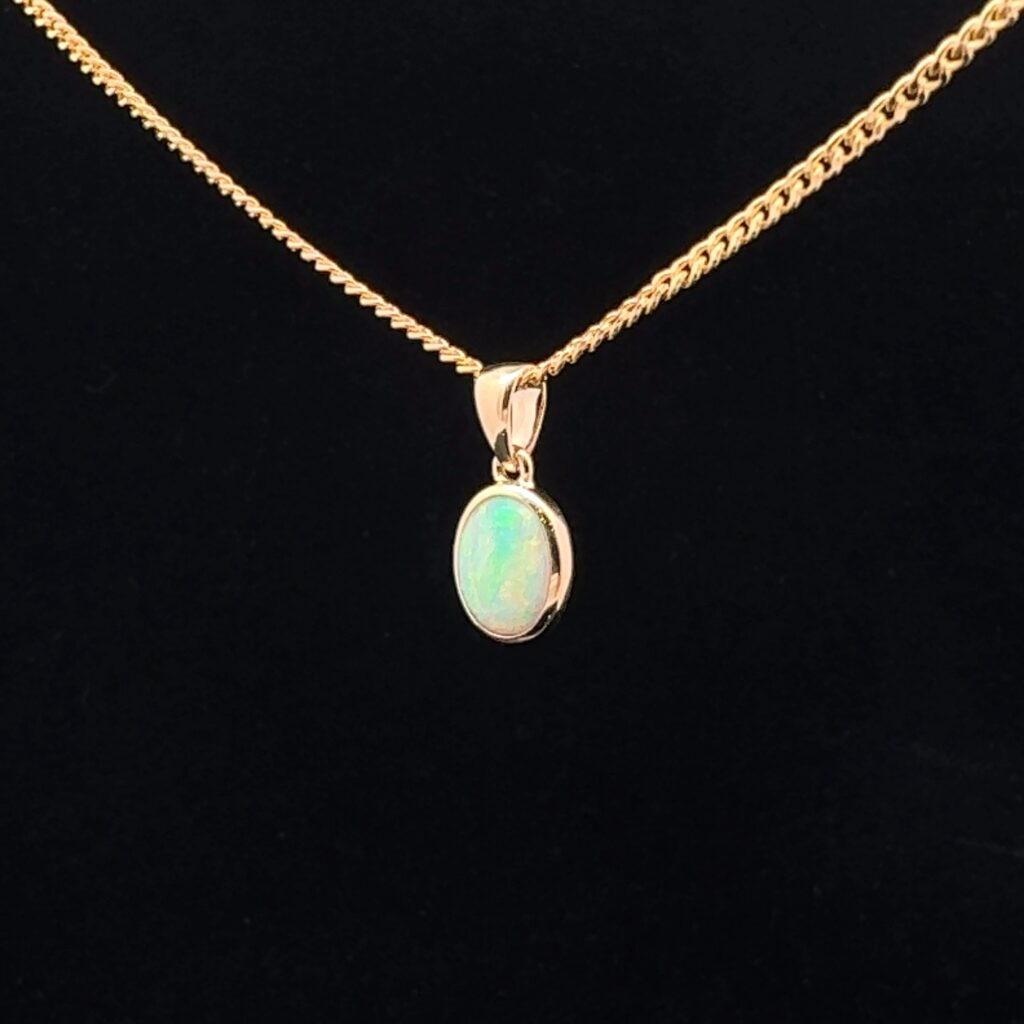 14K Yellow Gold Solid Crystal Opal Pendant 52124