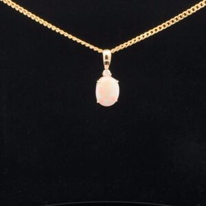 14K Yellow Gold Solid Crystal Opal & Diamond Pendant 52134