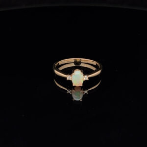 14K Yellow Gold Solid Crystal Opal & Diamond Ring