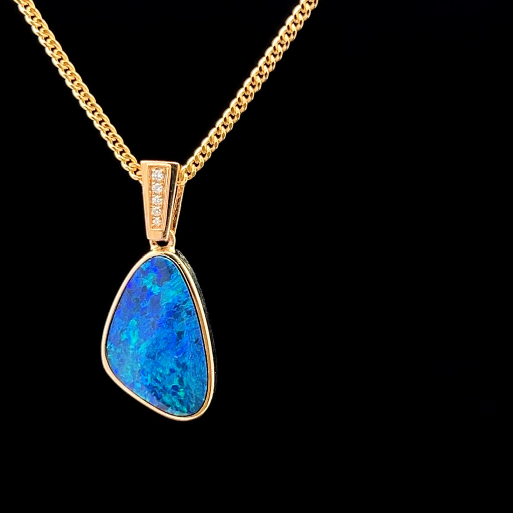 14K Yellow Gold Doublet Opal & Diamond Pendant 62953