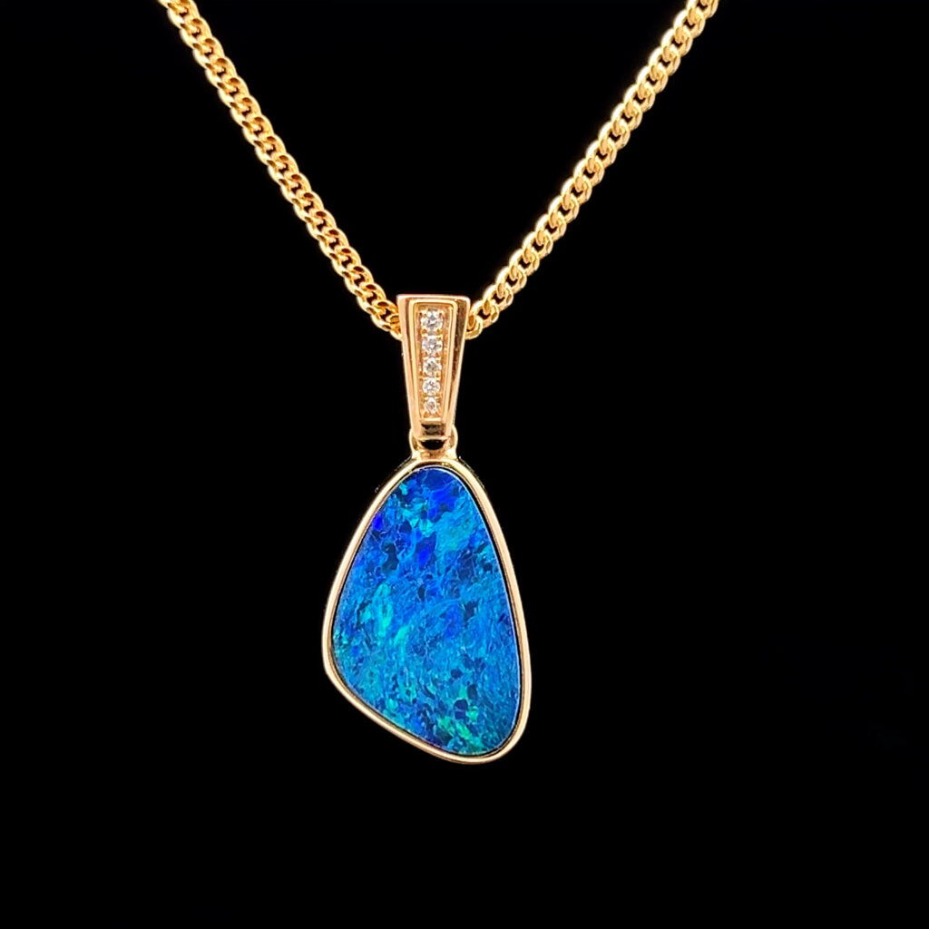 14K Yellow Gold Doublet Opal & Diamond Pendant 62953