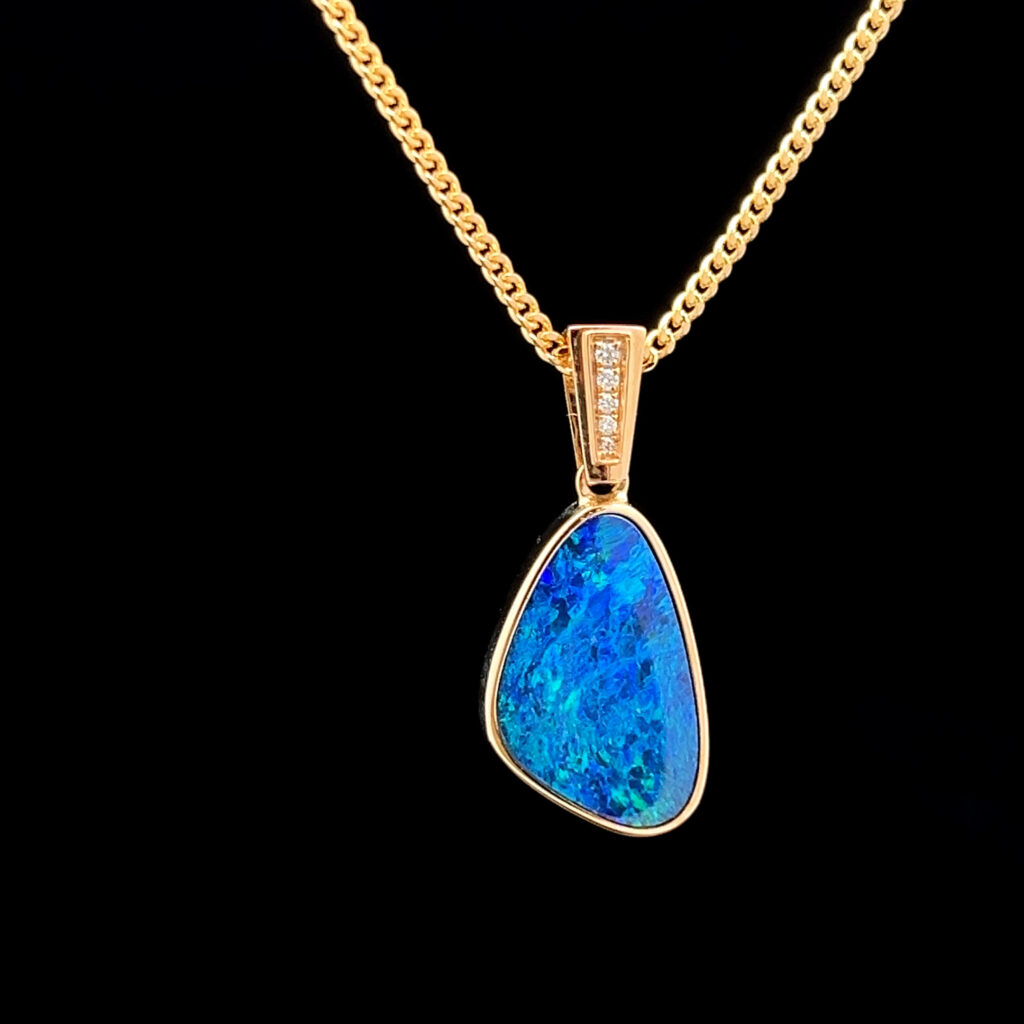 14K Yellow Gold Doublet Opal & Diamond Pendant 62953