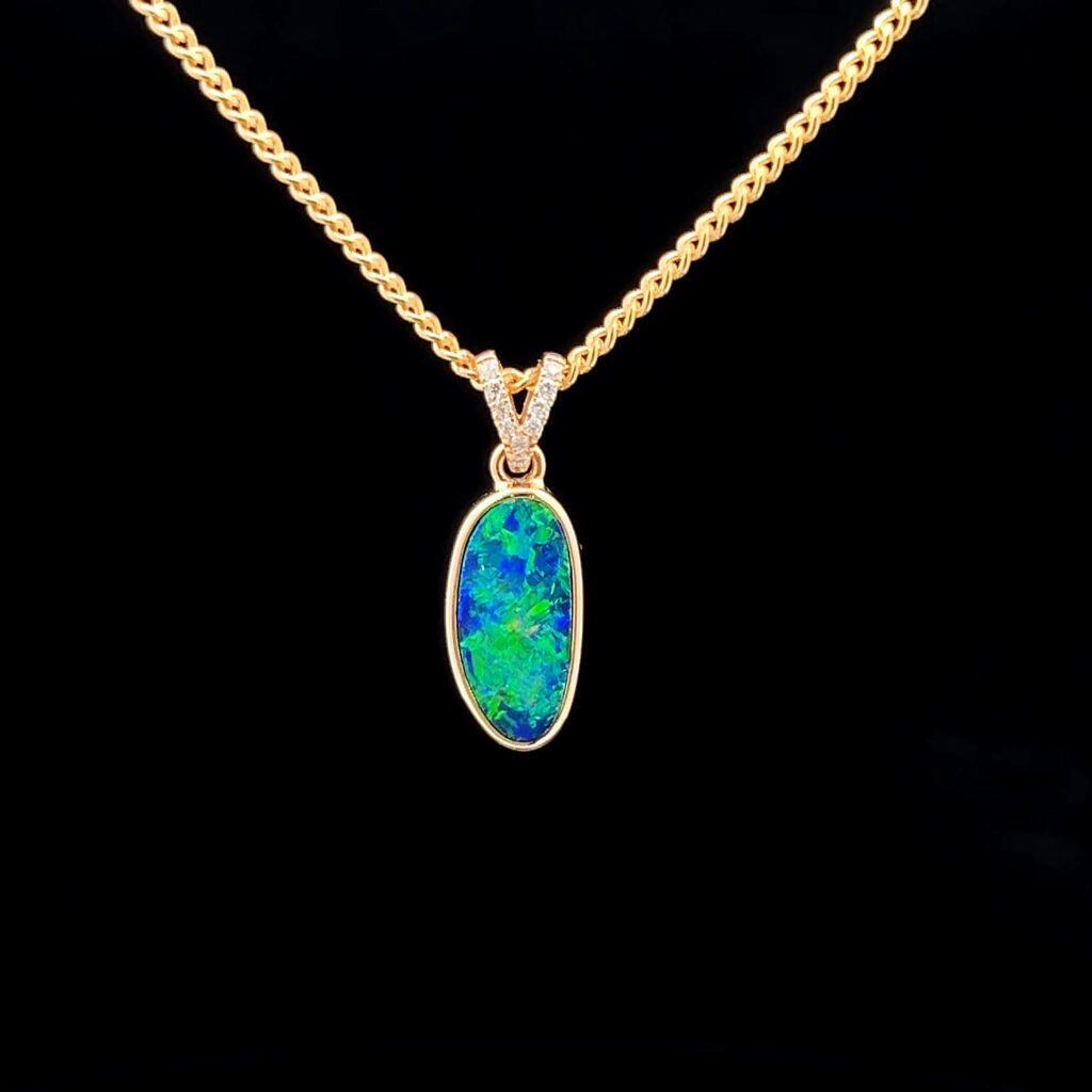 14K Yellow Gold Doublet Opal & Diamond Pendant 64912