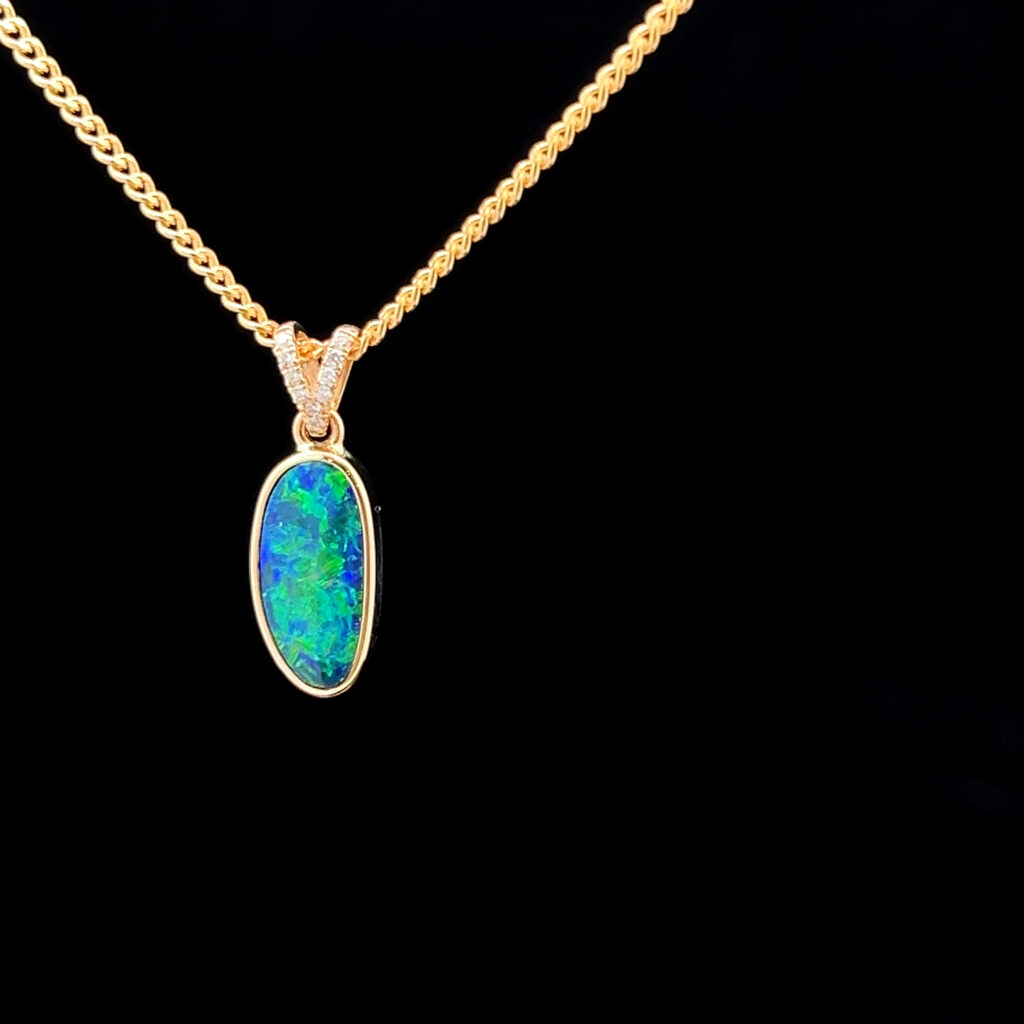 14K Yellow Gold Doublet Opal & Diamond Pendant 64912