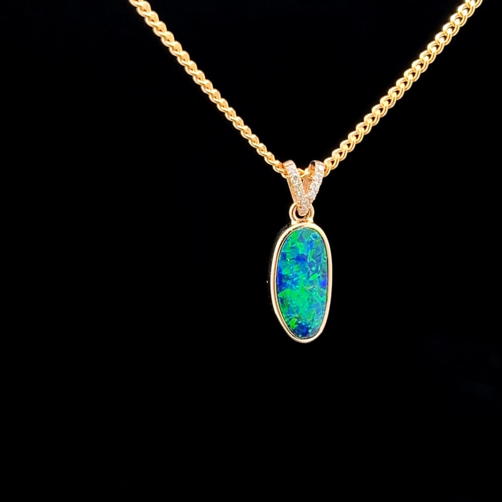 14K Yellow Gold Doublet Opal & Diamond Pendant 64912