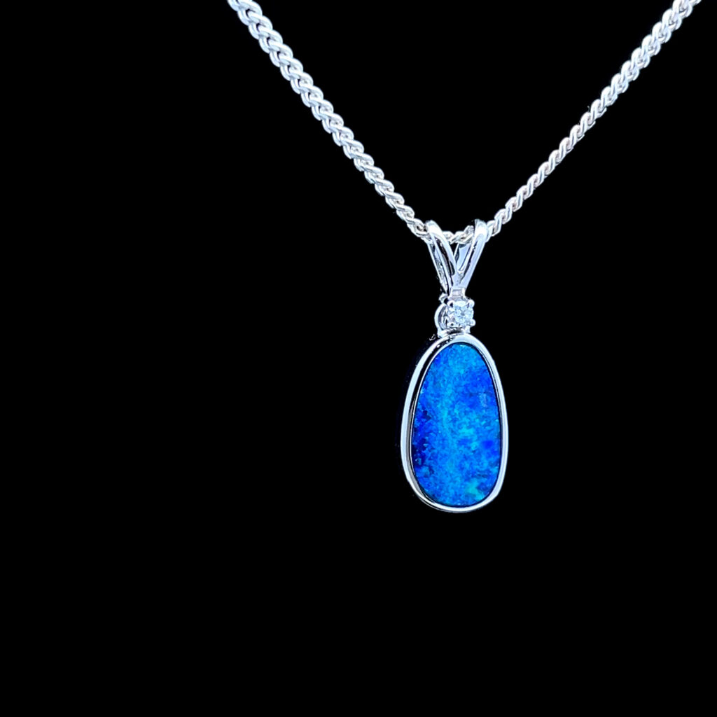 14K White Gold Doublet Opal & Diamond Pendant 64916