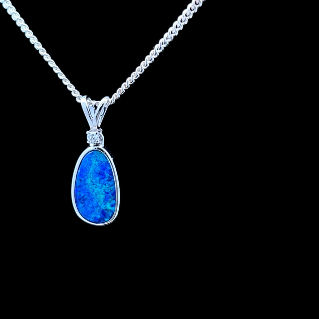 14K White Gold Doublet Opal & Diamond Pendant 64916