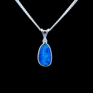 14K White Gold Doublet Opal & Diamond Pendant 64916