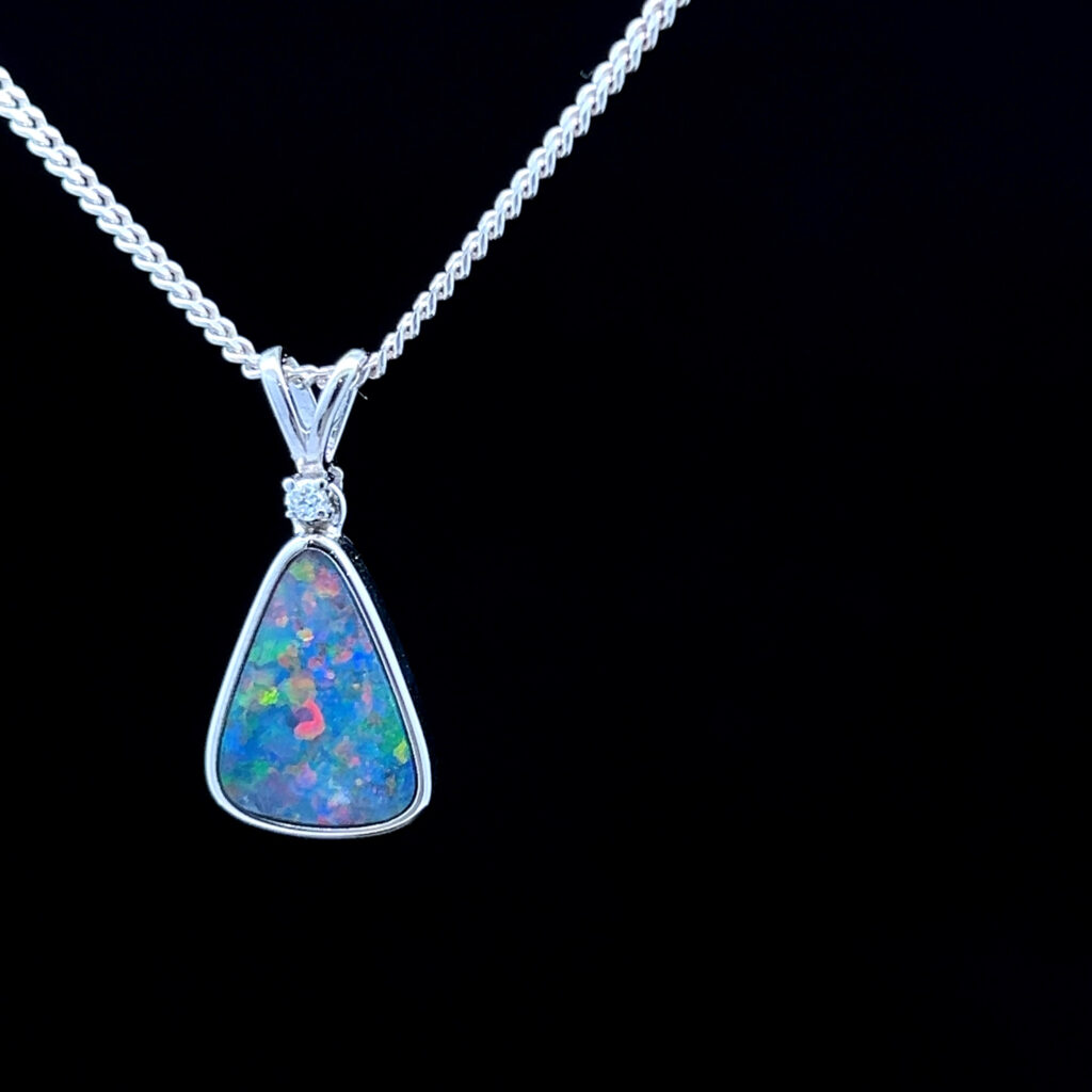 14K White Gold Doublet Opal & Diamond Pendant 64919