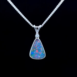 14K White Gold Doublet Opal & Diamond Pendant 64919