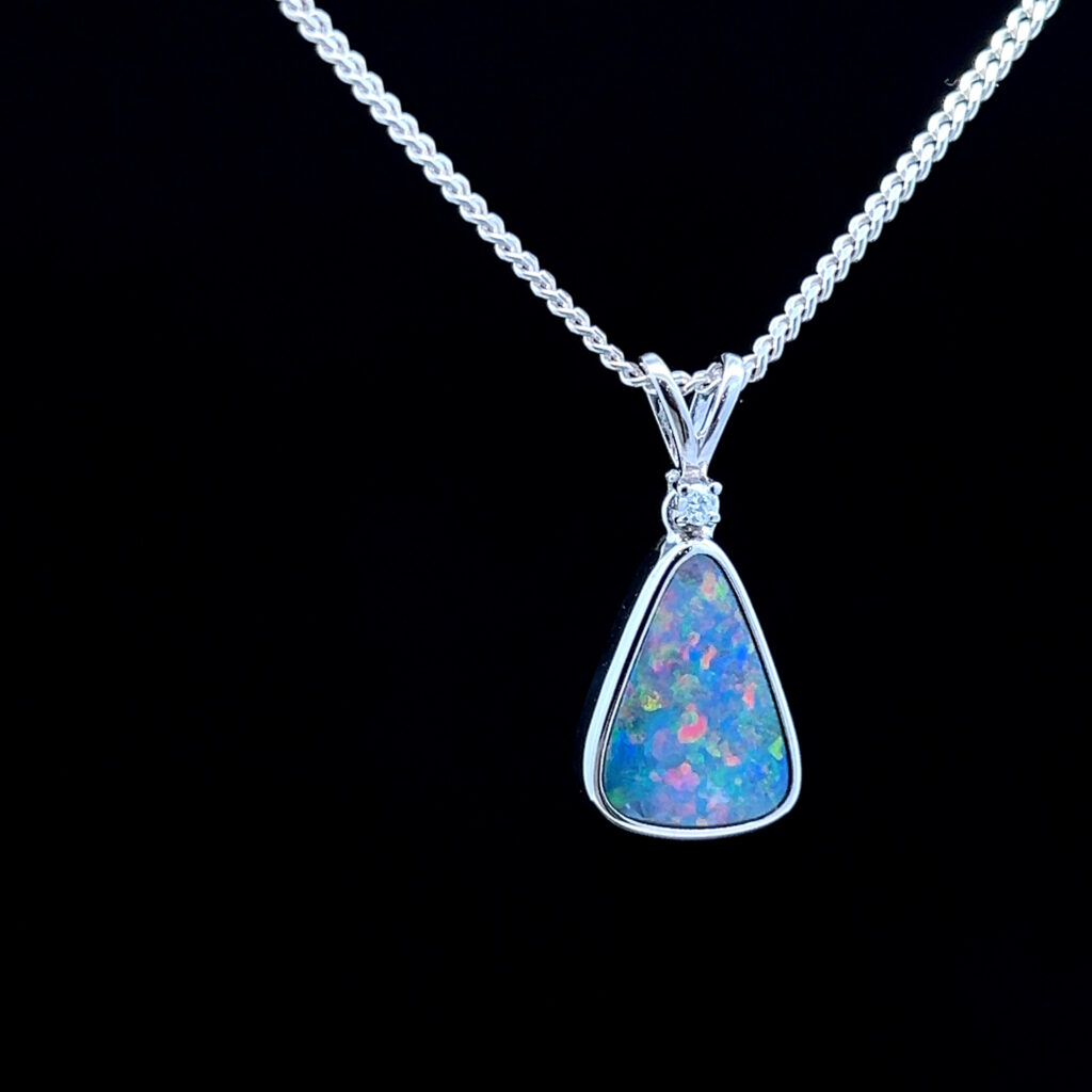 14K White Gold Doublet Opal & Diamond Pendant 64919