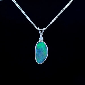 14K White Gold Doublet Opal & Diamond Pendant 64922