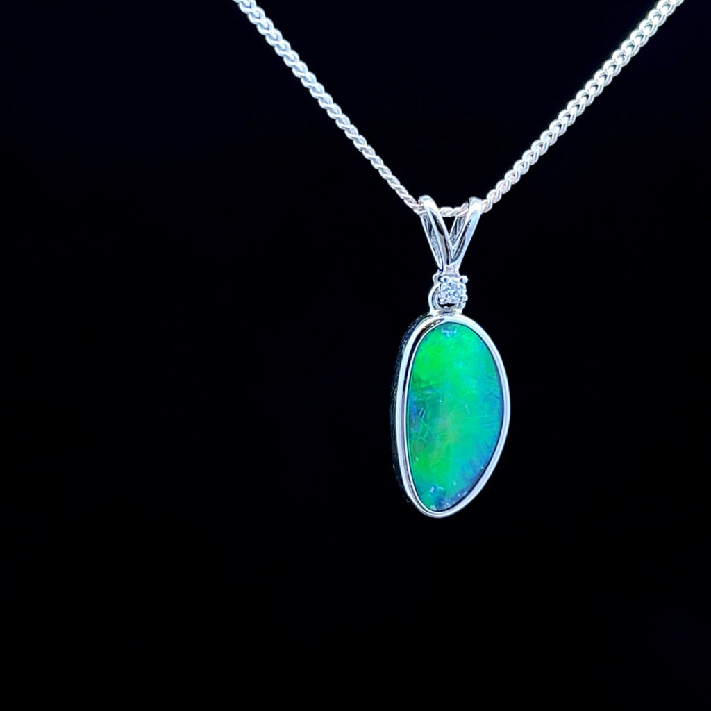 14K White Gold Doublet Opal & Diamond Pendant 64922