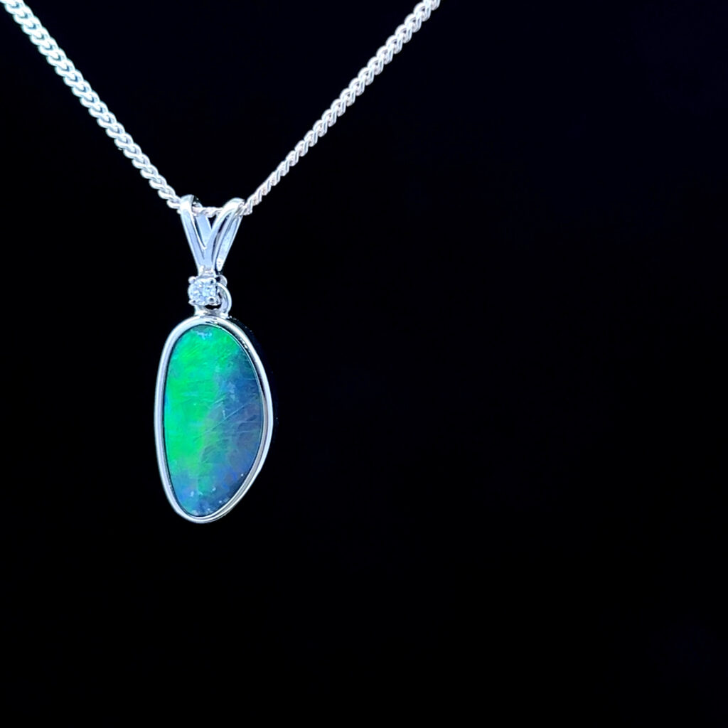 14K White Gold Doublet Opal & Diamond Pendant 64922