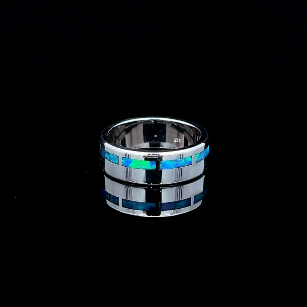 Sterling Silver Pin-Stripe Inlay Opal Ring 65137