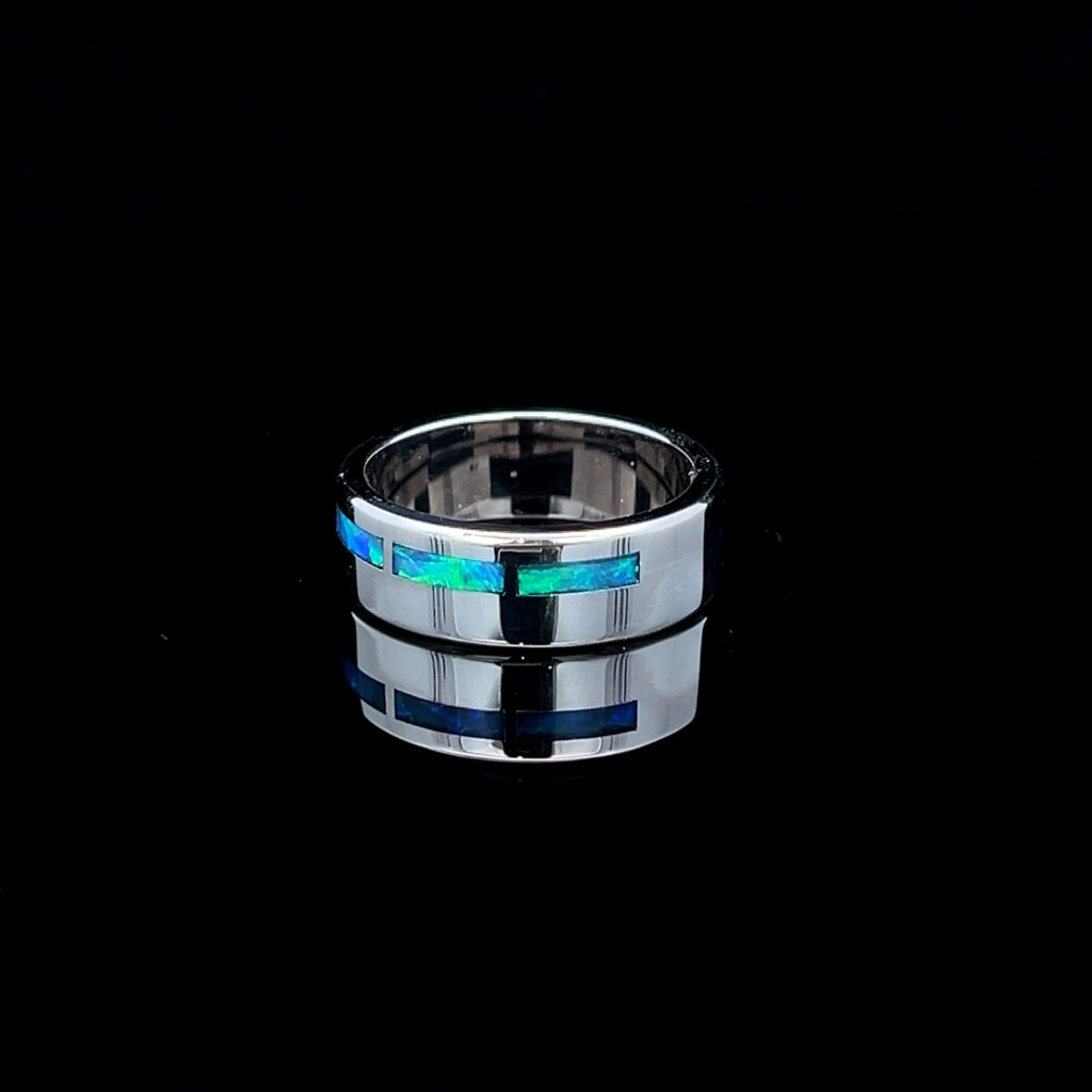 Sterling Silver Pin-Stripe Inlay Opal Ring 65137