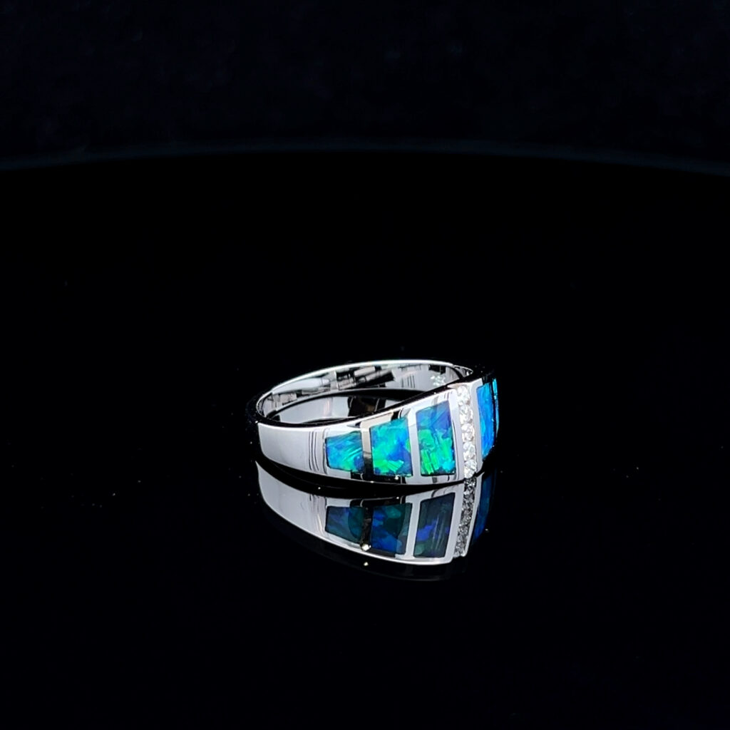 18K White Gold Inlay Opal & Diamond Ring 826358