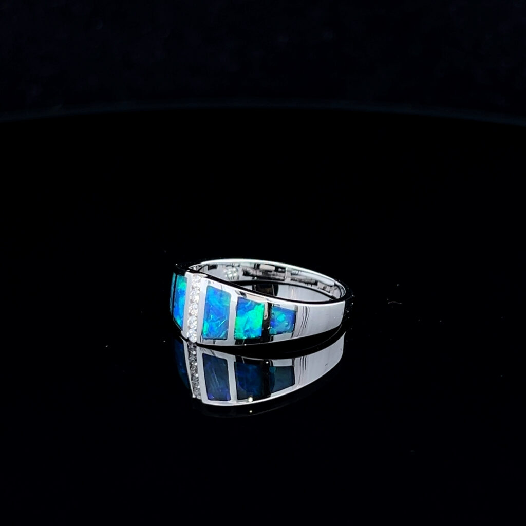 18K White Gold Inlay Opal & Diamond Ring 826358