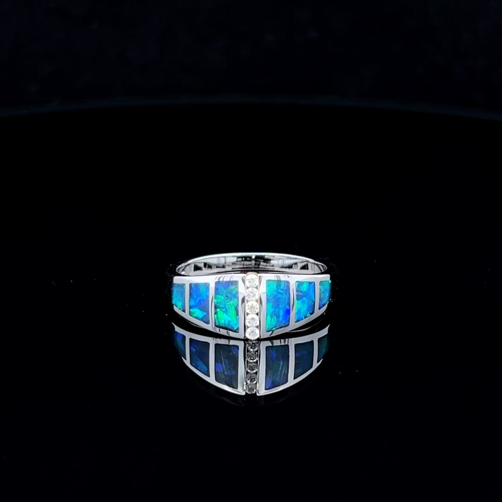 18K White Gold Inlay Opal & Diamond Ring 826358